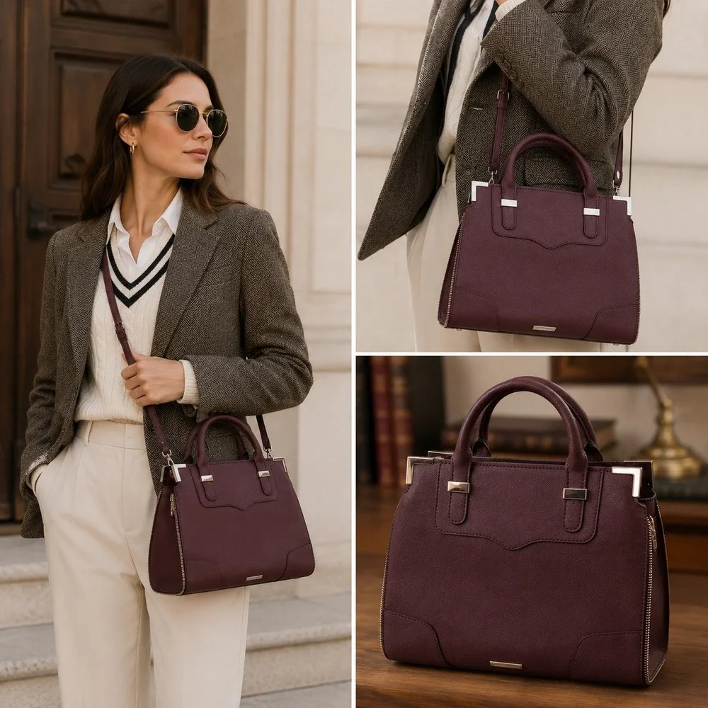 Rebecca Minkoff Amorous Satchel Medium Plum Saffiano Leather Handbag Classic